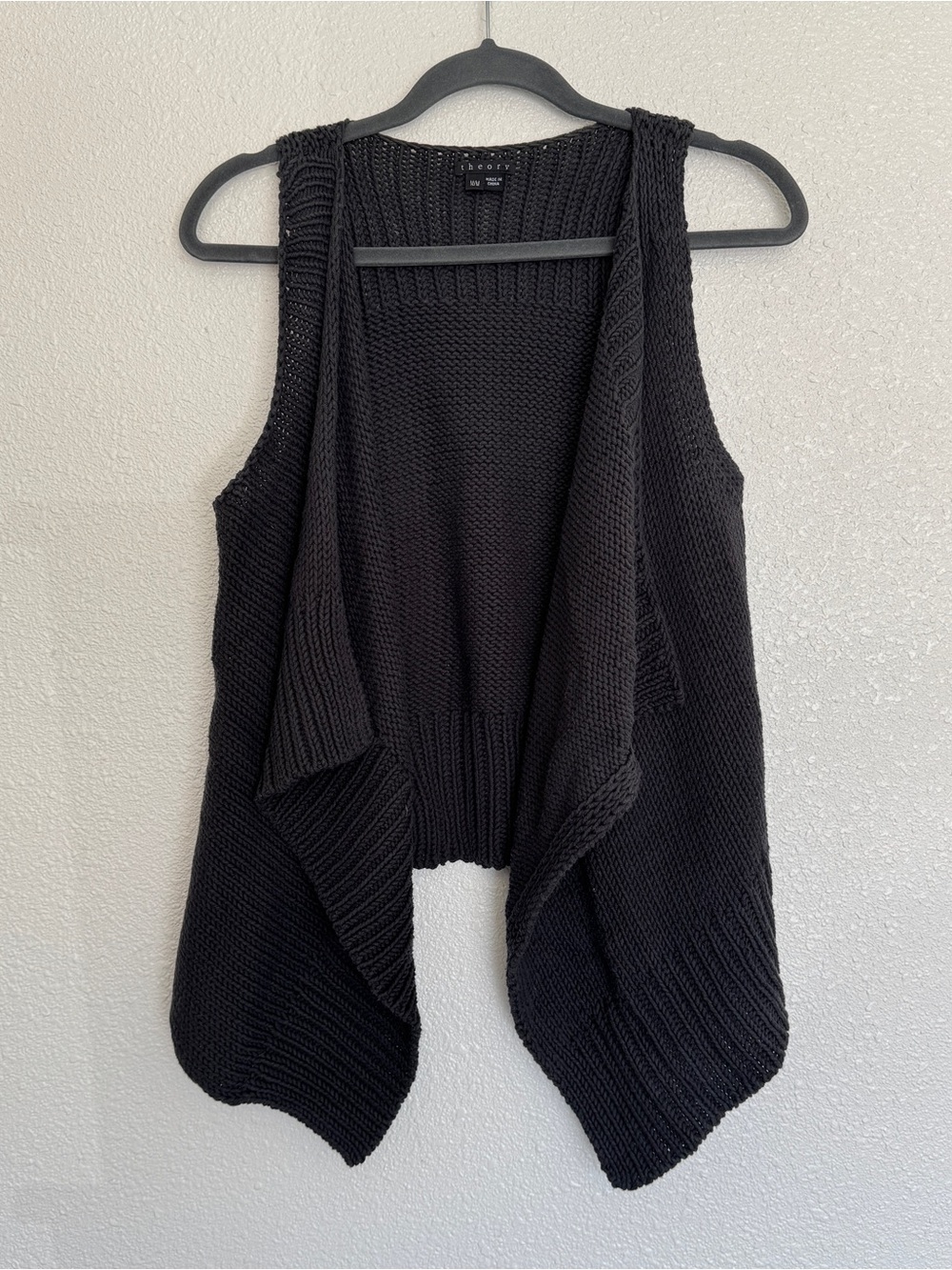 Theory Womens Medium Black Draped Knit Open Front Sweater Vest